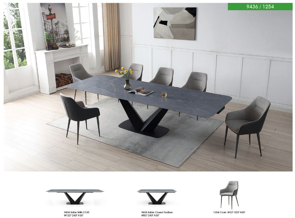 9436 - Ceramic & Metal Dining Table - Gray / Black Extravaganza Collection