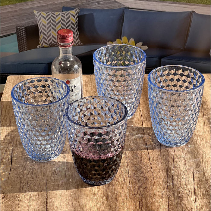 Leading Ware Diamond Cut Acrylic Glasses Drinking (Set of 4)