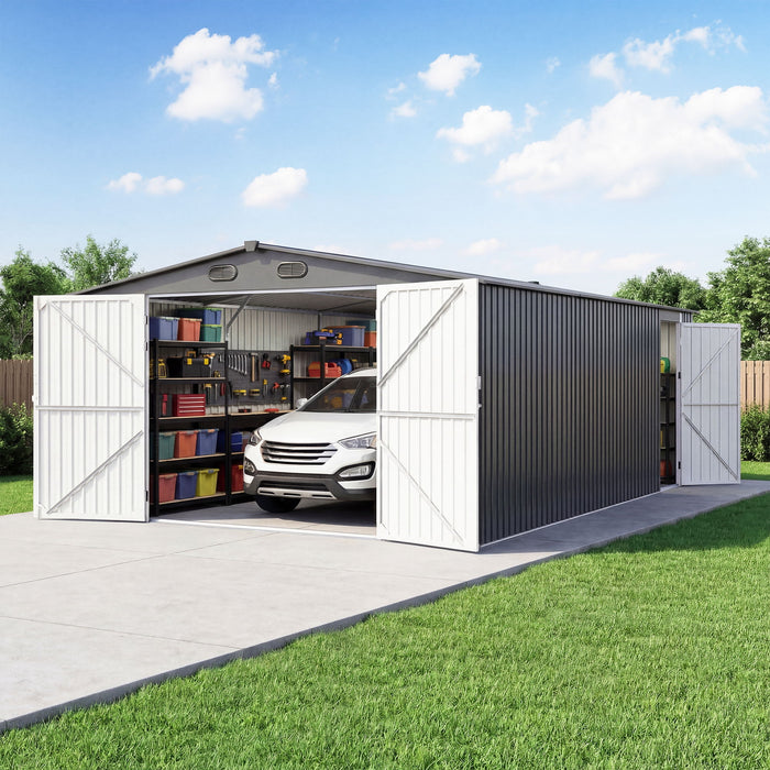 Outdoor Storage Shed, Metal Garden Shed Backyard Utility Tool House Building With 2 Doors And 4 Vents For Car, Truck, Bike, Garbage Can, Tool, Lawnmower Daily Nest