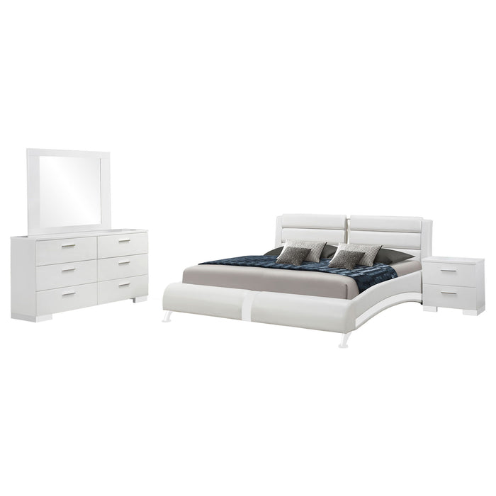 Escalon - 4 Piece Bedroom Set With Paneled Headboard Accents Upholstered - Glossy White Furniture Max