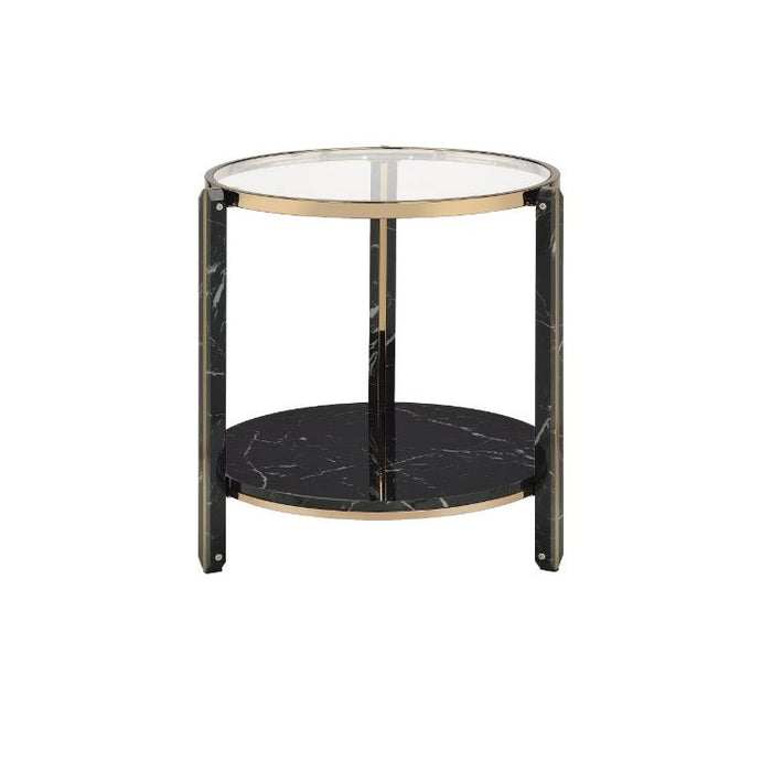 Thistle - End Table - Clear Glass, Faux Black Marble Top & Champagne ACME