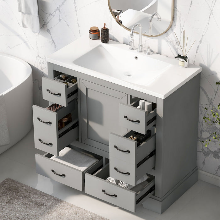 Modern Bathroom Vanity With Sink, 6 Drawers, Adjustable Shelf Hearth and Haven