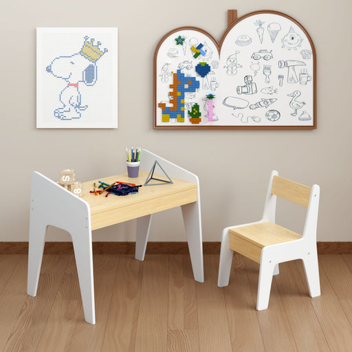Table Set With 1 Chair, Children Study Table For Ages 2 - 8 - White Home Essentials