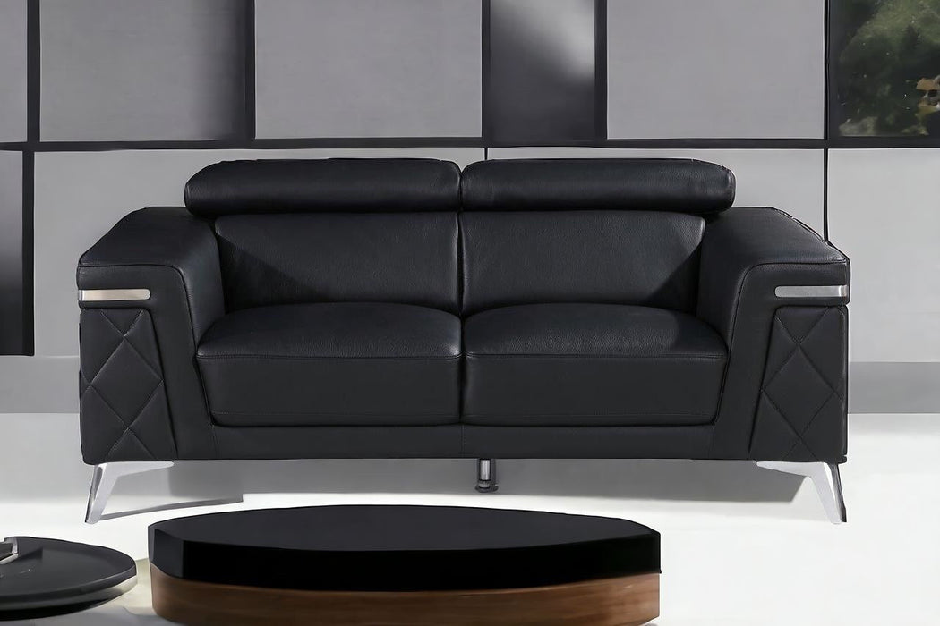 Metallic Leather Loveseat - Black / Silver