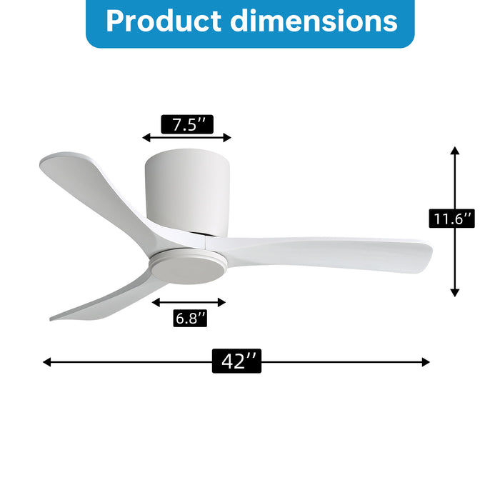 42" Flush Mount Ceiling Fan With 3 Blades, DC Reversible Motor Daily Nest