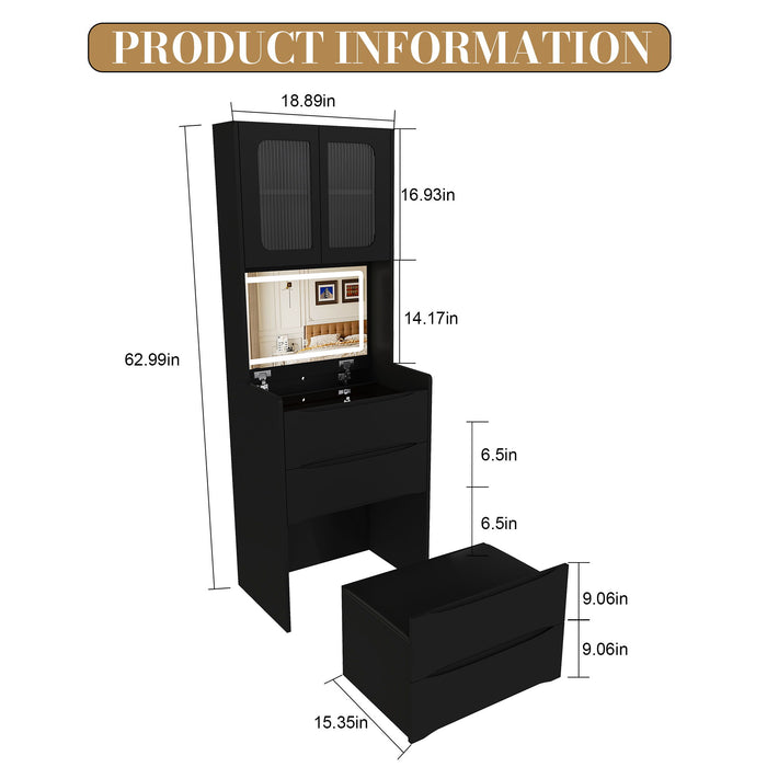 3 In 1 Vanity Table With LED Mirror & Storage Stool For Bedroom Home Essentials