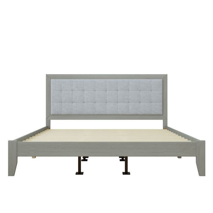 Mid Century Modern Platform Bed With Upholstered Headboard Noble House