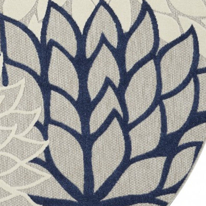 8' Round Round Floral Indoor & Outdoor Area Rug - Blue / Ivory