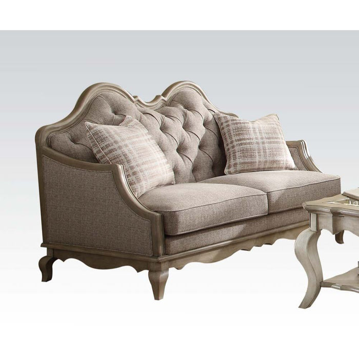 Chelmsford - Loveseat With 2 Pillows - Beige Fabric & Antique Taupe ACME