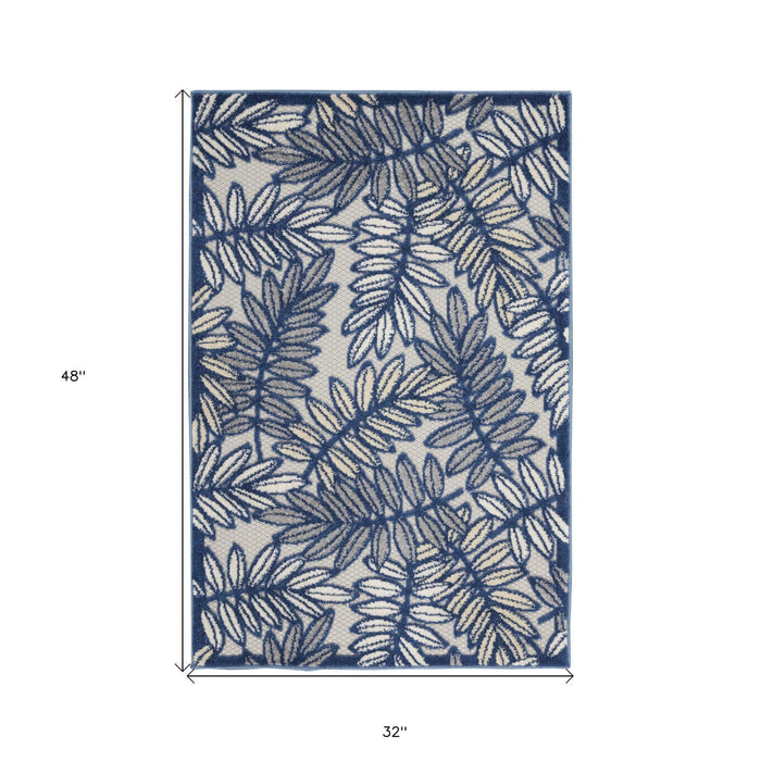 3' X 4' Floral Non Skid Indoor / Outdoor Area Rug - Ivory / Navy