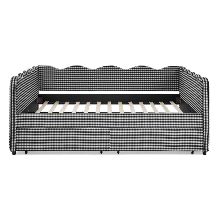 Gingham Daybed With USB Charging Port, Wave-Shaped Design Home Essentials