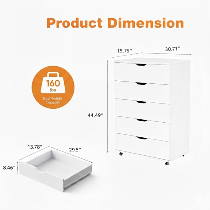 Modern 5 Drawer Dresser With Wheels Home Essentials
