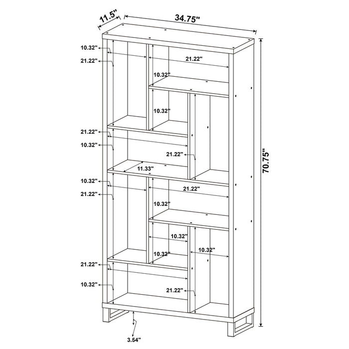6 Tier Rectangular Bookcase With Accents - Brown Furniture Max