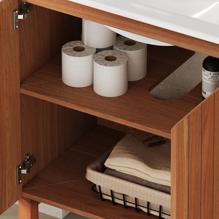 Bathroom Vanity With Sink, Minimalist Design, 45 Degrees Free Handle Doors - Antique Natural Noble House