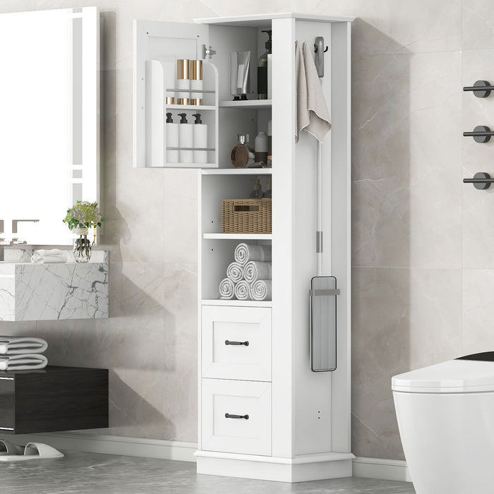 Freestanding Bathroom Storage Cabinet With Adjustable Shelves And Side Hooks Board, Rectangle Design Hearth and Haven
