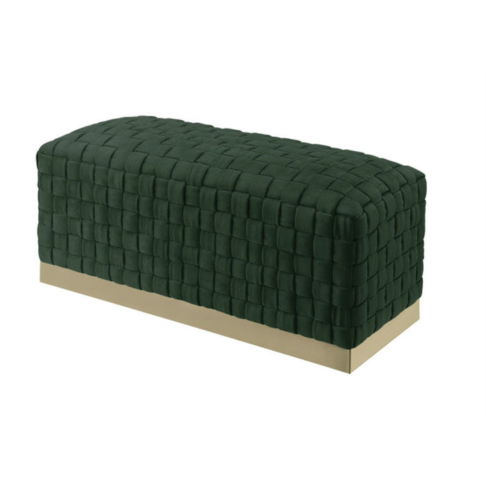 Upholstered Velvet Bench - Hunter Green / Gold