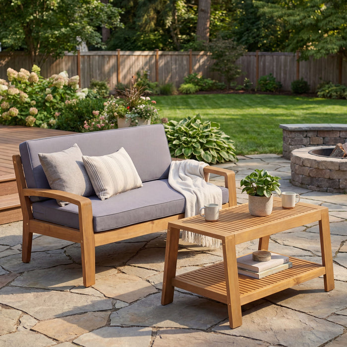 2 Piece Outdoor Conversation Set (Loveseat & Coffee Table With Water-Resistant Cushions) Noble House