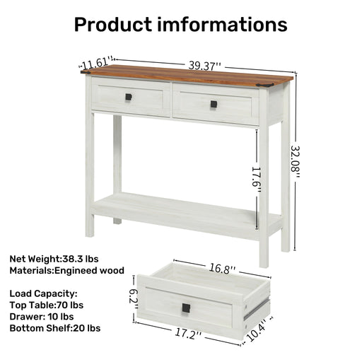 Farmhouse Style Console Table With 2 Drawers And Bottom Storage Shelf Home Essentials