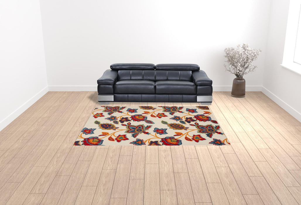 8' X 11' Floral Stain Resistant Area Rug Non Skid - Multicolor