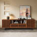 TV Stand, Entertainment Center With Slatted Doors, Cable Management, Soft Closing Hinges - Walnut Hearth and Haven