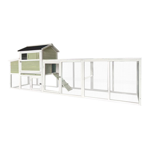 Chicken Coop, Large Outdoor Hen House With Run And Nesting Box Poultry Cage, Rabbit Hutch - Gray Green Daily Nest