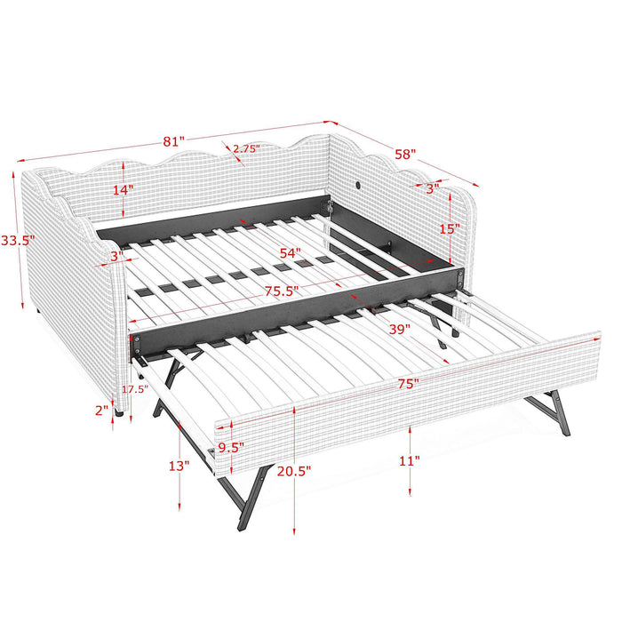 Gingham Daybed With USB Charging Port, Wave-Shaped Design Home Essentials