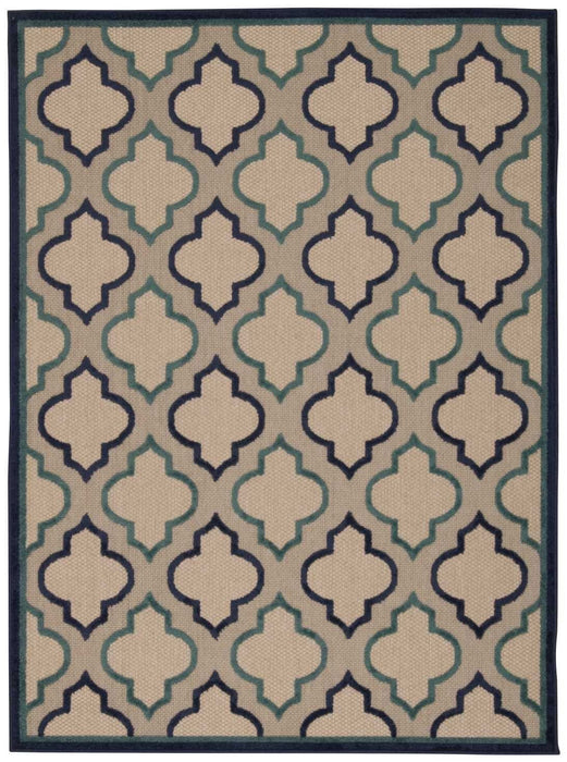 4' X 6' Geometric Indoor / Outdoor Area Rug - Blue / Ivory