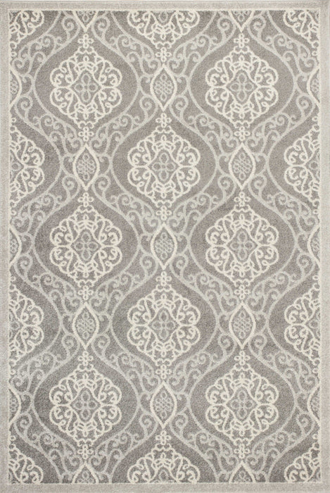 5' X 8' Machine Woven UV Treated Floral Ogee Indoor / Outdoor Area Rug - Silver