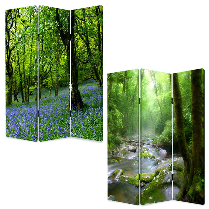 Canvas Folding Three Panel Screen Room Divider - Green