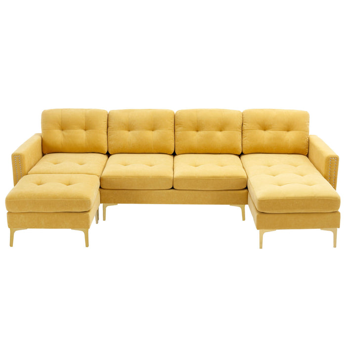 Modern L - Shape Convertible Sectional Sofa With Movable Ottoman
