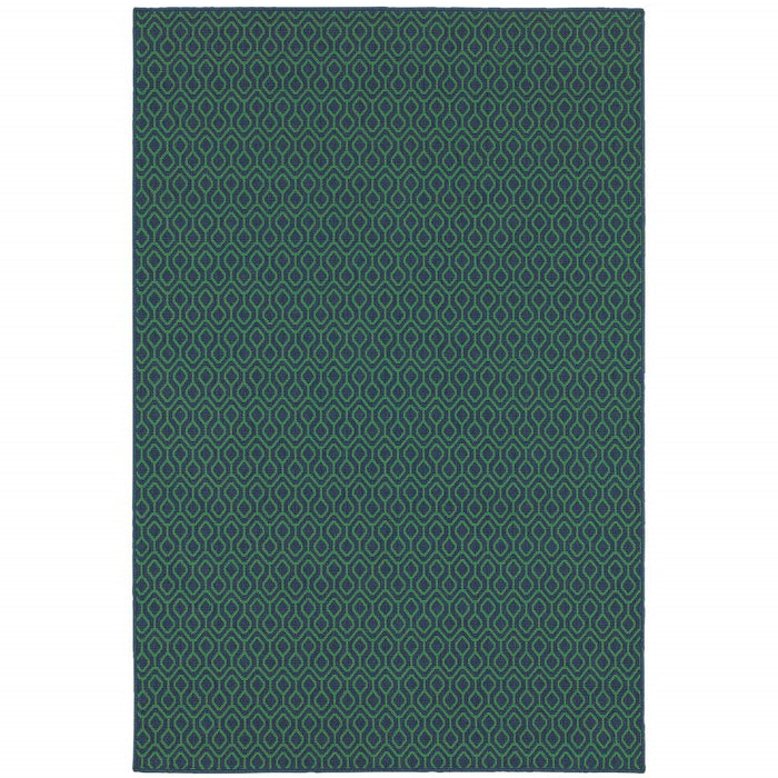 2' X 3' Geometric Stain Resistant Indoor / Outdoor Area Rug - Blue / Green