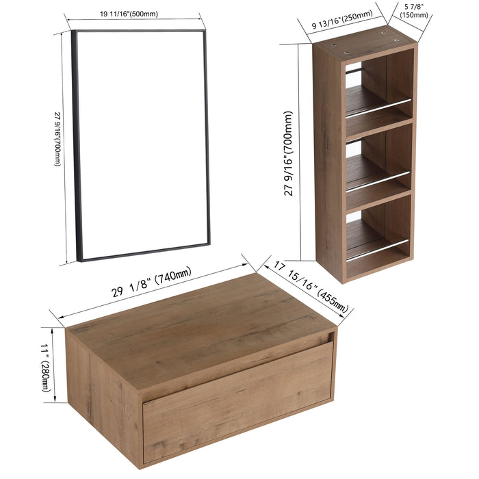 30" Wall Mounted Mirror Cabinet With And Frame, Storage Vanity For Bathroom - Imitative Oak Home Essentials
