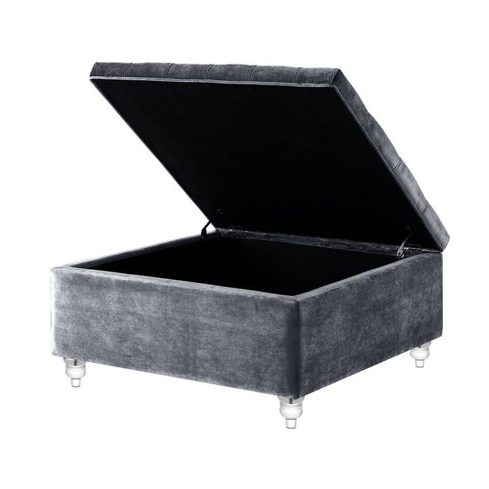 Velvet Tufted Storage - Gray / Clear