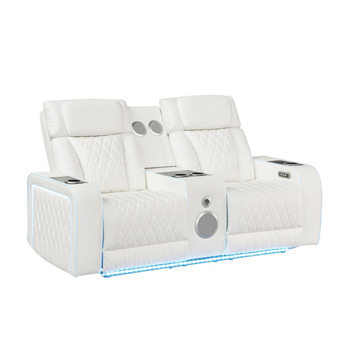 Electra - Power Reclining Loveseat With Power Headrests, Console, Speakers, Massage, LED Lighting And USB Control Matrix Furniture Group