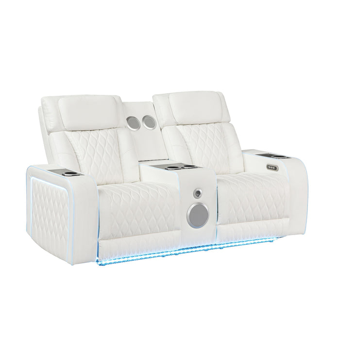Electra - Power Reclining Loveseat With Power Headrests, Console, Speakers, Massage, LED Lighting And USB Control Matrix Furniture Group