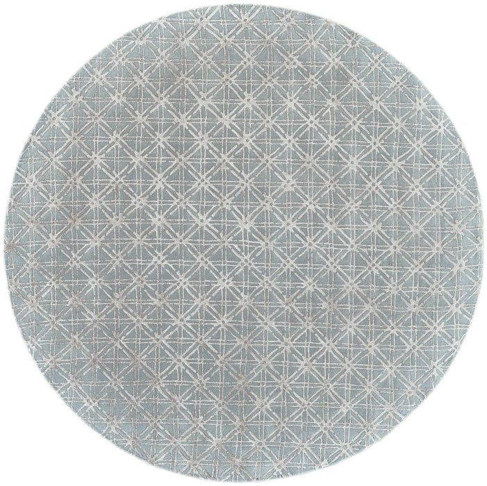 Abstract Tufted Handmade Area Rug - Blue Silver And Gray Round Wool - 10'