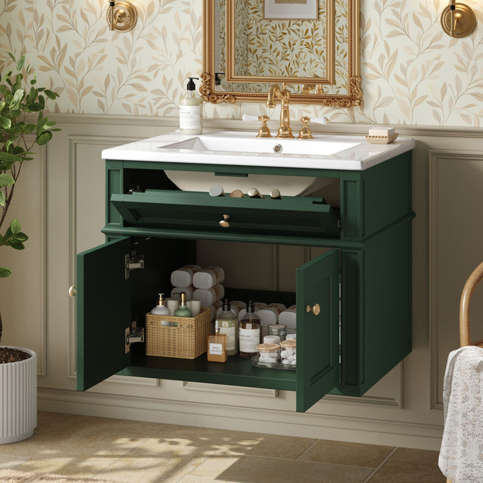 Wall Mounted Bathroom Vanity With Tip Out Drawer And Open Back Design Hearth and Haven