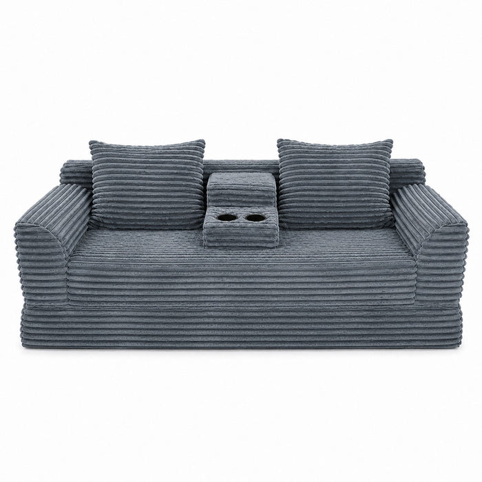 Soft Striped Convertible Sofa Bed, Dual Use Lounge Couch With Cup Holders And Pillows Home Essentials