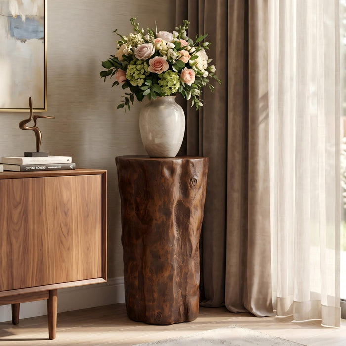 Tree Stump Side Table, Indoor / Outdoor Use - Antique Brown Noble House