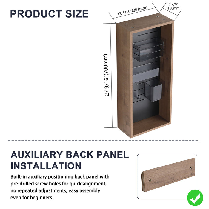 Wall Mounted Storage Cabinet With 4 Diy Accessories - Imitative Oak Home Essentials