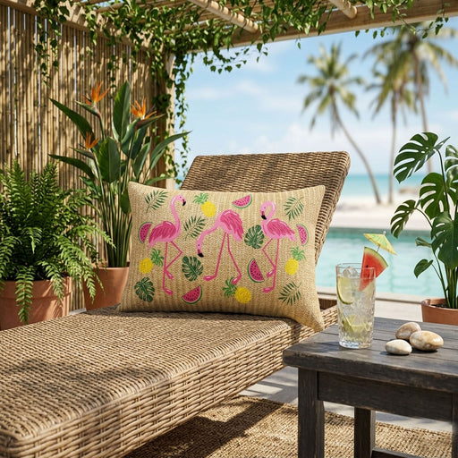 Summer Outdoor Lumbar Flamingo Pillows - Multi Daily Nest