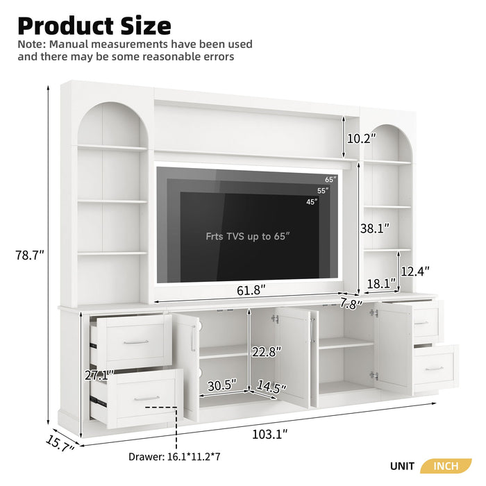 Arched Entertainment Center Wall Unit With Drawers, TV Stand Hearth and Haven