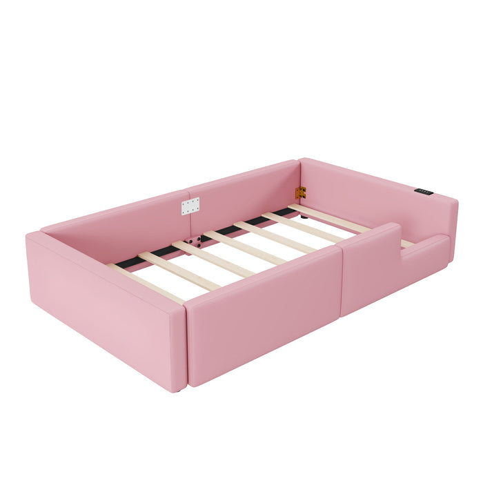 Platform Bed With Guardrail And Charging Station Dreamland