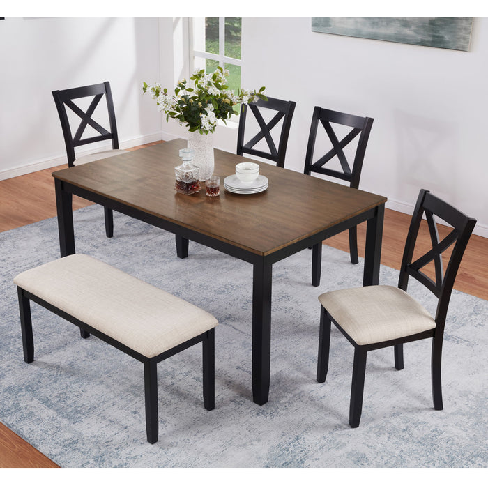6 Piece Dining Table Set With Bench - Beige / Black / Oak Home Essentials