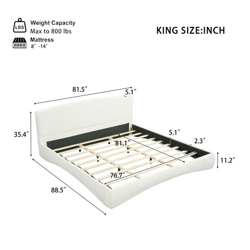 King Curved Upholstered Bed With Smart Ambient Lighting - Cream Noble House