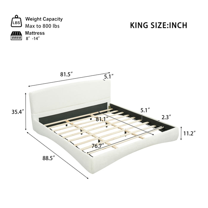 King Curved Upholstered Bed With Smart Ambient Lighting - Cream Noble House