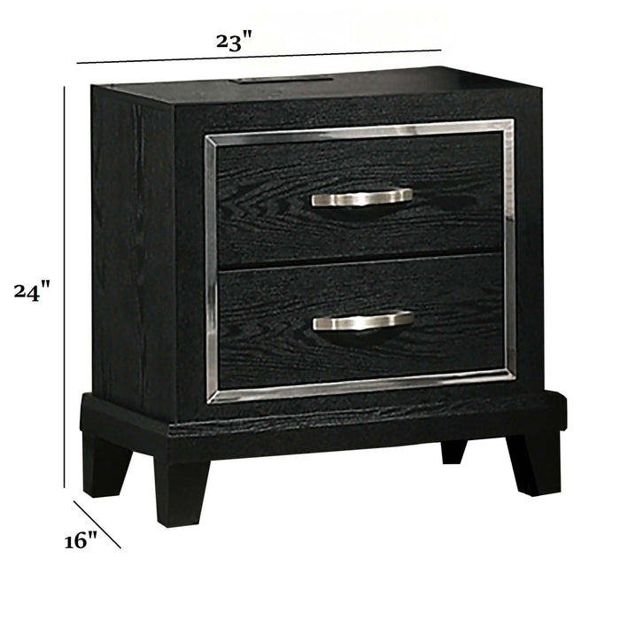 Nightstand With USB Port, Tapered Legs - Black Home Essentials