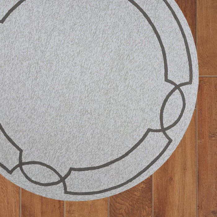 7' Hand Hooked UV Treated Bordered Round Indoor / Outdoor Area Rug - Ivory Oatmeal