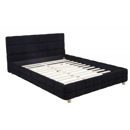 Modern Platform Bed With Upholstered Grid-Patterned Headboard Home Essentials