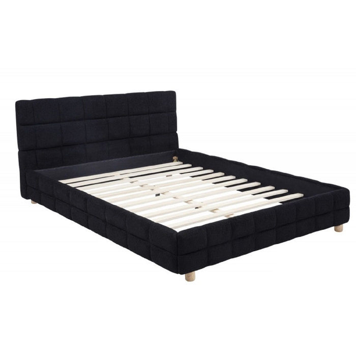 Modern Platform Bed With Upholstered Grid-Patterned Headboard Home Essentials